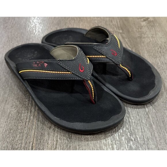 Olukai Sandals Mens Size 11 Black Kia'l II Flip Flops Hawaiian LG Association - Picture 1 of 7